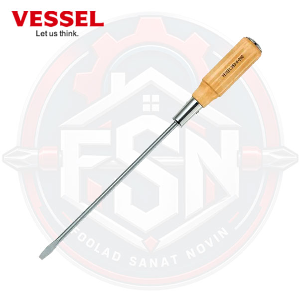 پیچ گوشتی ساقه بلند تخت دسته چوبی VESSEL مدل 350