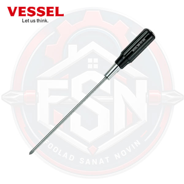 پیچ گوشتی ساقه بلند چهارسو دسته چوبی VESSEL (200 میلیمتر)