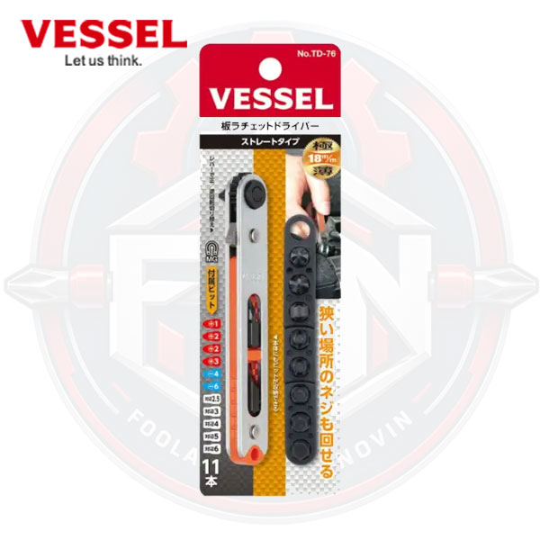 پیچ گوشتی ضامن دار جغجغه ای تخت 11 بیت VESSEL TD-76